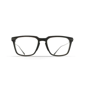 Black rectangular eyeglasses with a full-rim frame displayed on a white background.