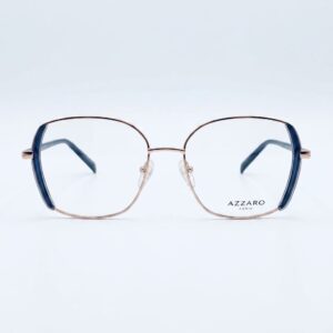 Metal rim glasses with blue temple accents, facing forward, branded Azzaro Paris