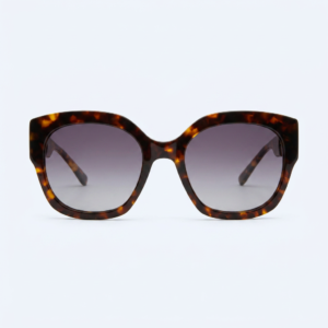 Tortoiseshell oversized sunglasses with gradient gray lenses on a white background