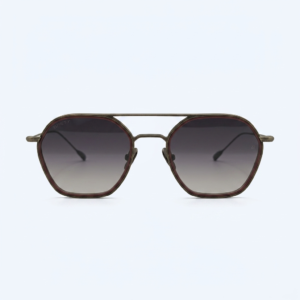 Bronze metal sunglasses with gradient lenses and a double bridge, facing forward